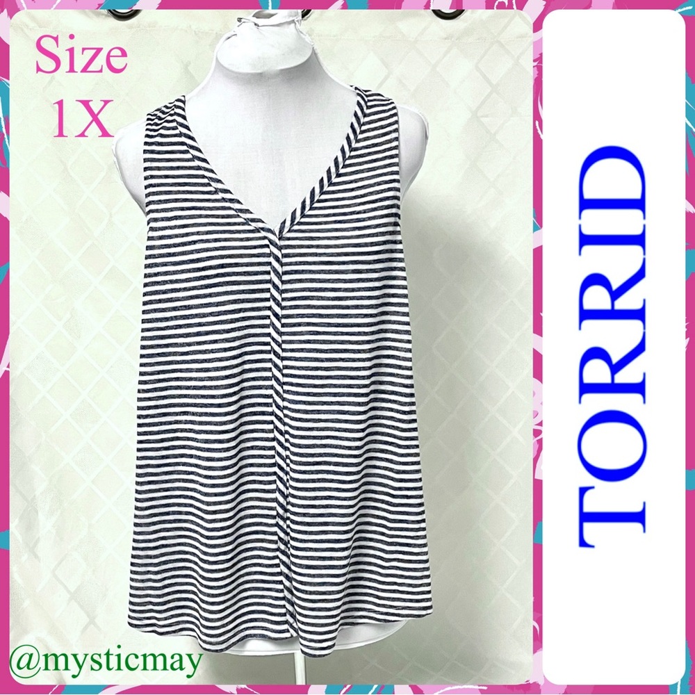 New TORRID Navy w Gray Nautical Stripe Knit Jersey Swing Tank Top Blouse Size 1X